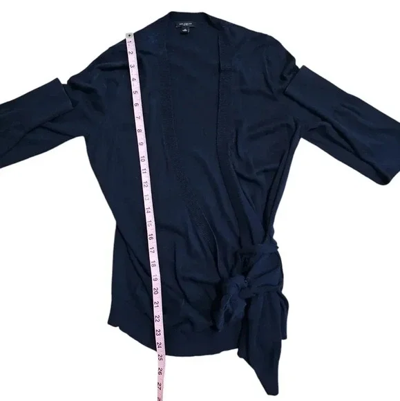 Ann Taylor Blue Wrap Cardigan Sweater Women M Cotton Blend Classic Preppy Chic - Picture 7 of 7